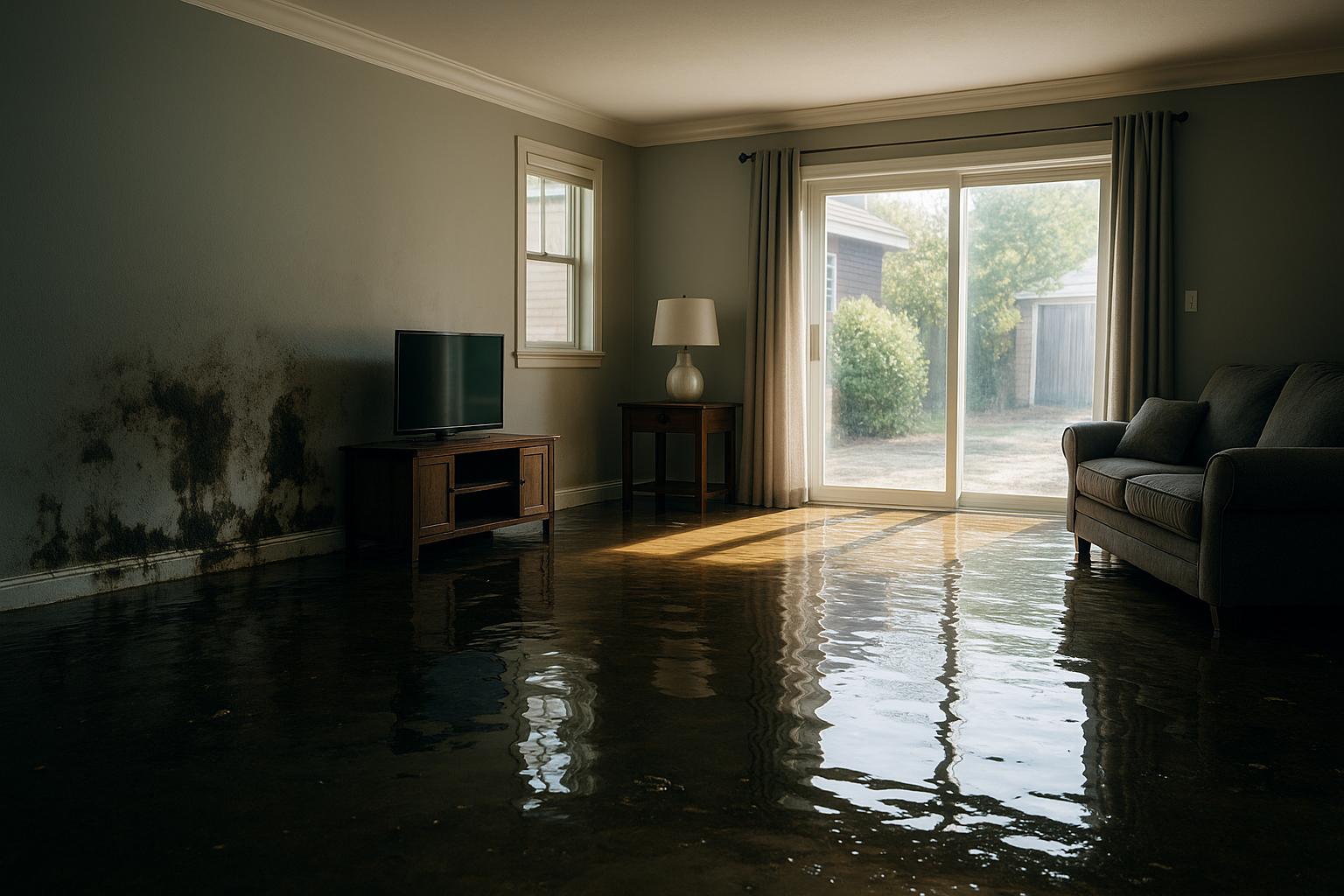 Flooded home interior after water damage